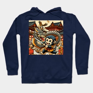 Cute Kawaii Monkey and Dragon Friendship during Edo Pagoda Classic Japanese Hoodie